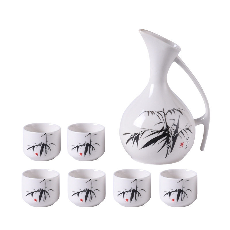 Factory supply ceramic wine set suit a pot of six cups liquor distributor small wine glass customizable LOGO