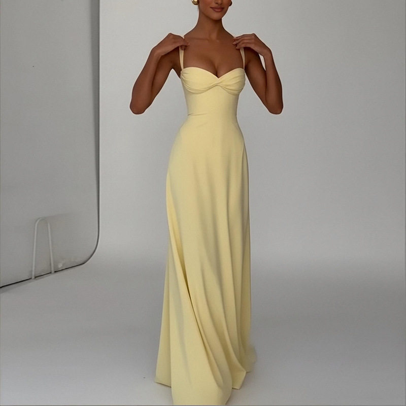 Womens Spring Dress Elegant Solid Color Backless Design Sleeveless Perfect for Parties and Casual Outings