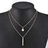 Cross-border geometric long flash diamond round double-layer necklace women's trendy simple fashion Diamond clavicle chain neck chain