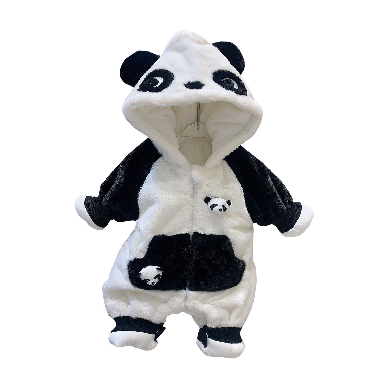 26Th Winter Model for Boys and Girls, Fleece-Lined and Thickened for Warmth, Cute Panda Cartoon Romper, Fashionable Outdoor Clothing