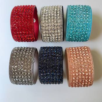 Europe and the United States cross-border hot selling full row inlaid zircon solid color leather bracelet flannel wide side hot drilling leather bracelet wholesale