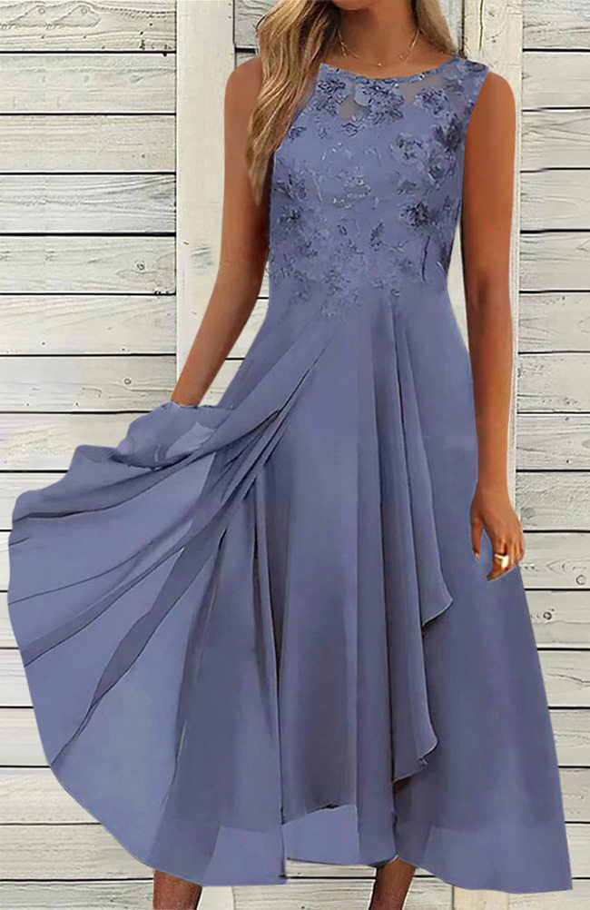 Sleeveless Chiffon Lace Long Dress Elegant Hollow Out Design Perfect for Bridesmaids and Evening Events Wholesale