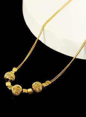 S925纯银项链车花球方块吊坠女时尚简约百搭小众气质转运珠锁骨链