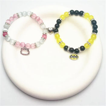 European and American Cross-border Cat's Eye Beaded Love Magnet Spider Bat Men's and Women's Couple Bracelet Elastic Bracelet Girlfriend Bracelet