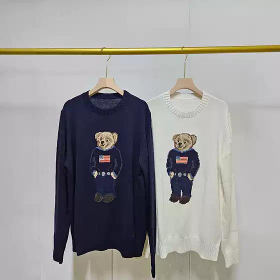 26Th Autumn/Winter Cartoon Bear Heavy Cotton Round Neck College Style Age-Reducing Versatile Unisex Sweater