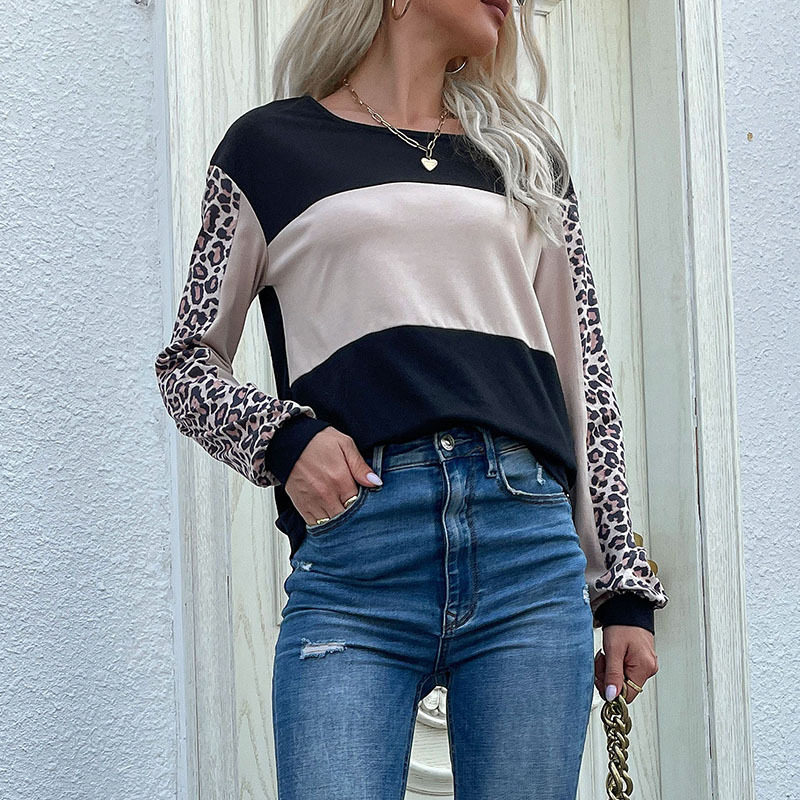 Loose Fit Leopard Print Long Sleeve T Shirt Stylish Autumn Design Casual Wear for Women Wholesale Available