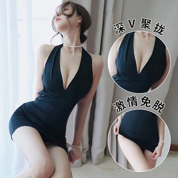 Sexy pure desire deep V halter nude back hip skirt suit nightclub temptation Secretary OL hot tight uniform