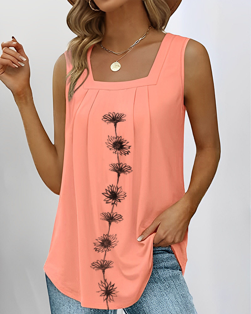 Ruffled Square Neck Sleeveless T Shirt Casual Style Versatile Fit Lightweight Fabric Perfect for Summer Wholesale