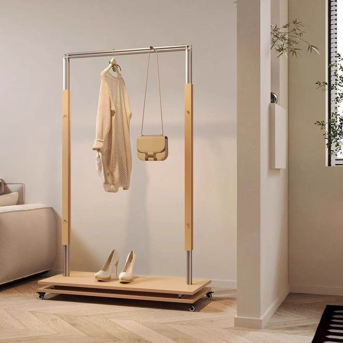 Aluminum Profile Marine Board Clothing Store Floor-Standing Ins Simple Movable Clothes Rack Coat Rack