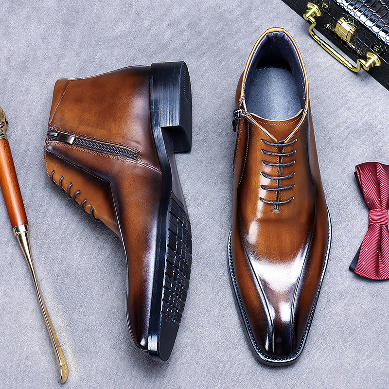 Giày Boot Cổ Thấp Nam Chất Liệu Da Bò Mũi Nhọn