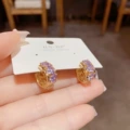 No.63 white purple double-sided zircon ear buckle (thick real gold color retention)