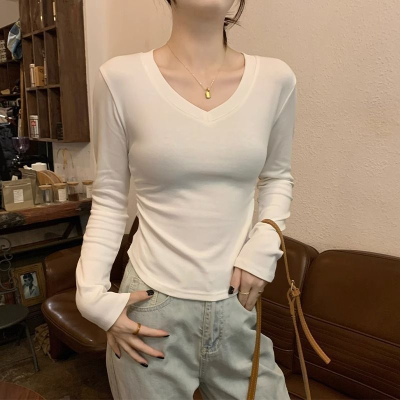 Womens Long Sleeve T Shirt Slim Fit Irregular Hem Wrinkle Resistant Fabric Casual Autumn Winter Wear
