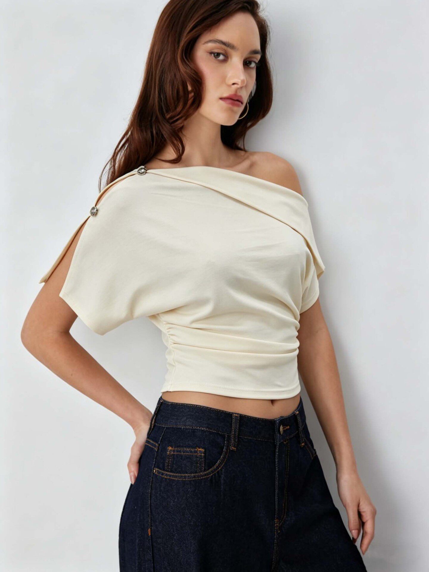 Off Shoulder T Shirt Slim Fit Short Sleeve Soft Fabric Unique Design Casual Wear for Women Wholesale Available