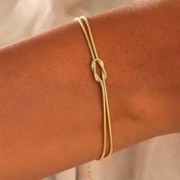 Cross-Border Fashion Light Luxury Simple Knotted Winding Couple Style Double-Layer Snake Chain Niche Temperament Bracelet Amazon Jewelry