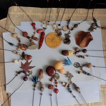 Original Plant Fruit Necklace Natural Acorn Childlike Retro Long Ethnic Style Literary Chinese Medicine Stacked Sweater Chain