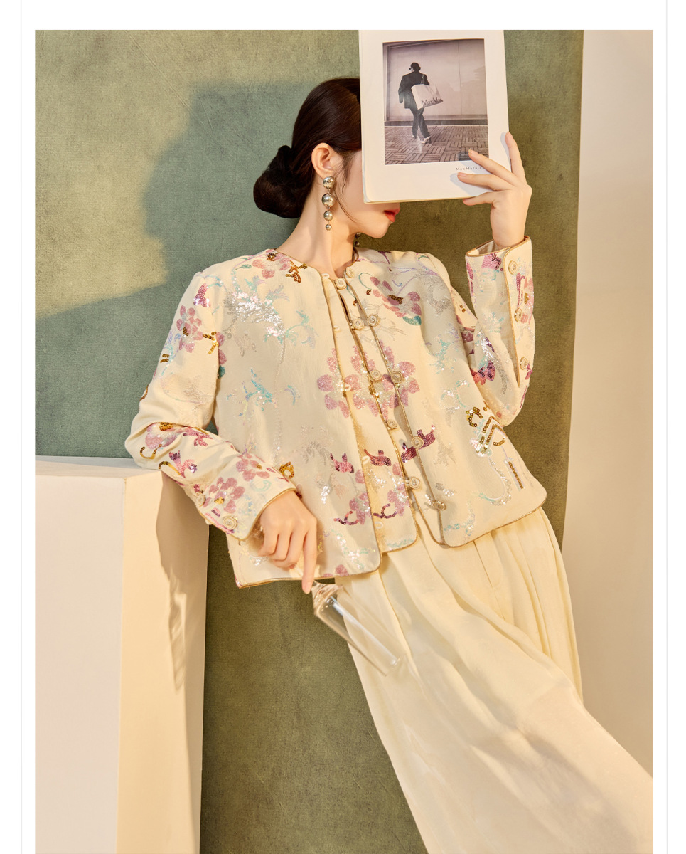 Set áo vest và áo khoác ngắn nữ thêu họa tiết hoa — áo khoai tây, Áo vest màu tím sốt, áo vest trắng đính cườm, Áo khoác màu tím sốt