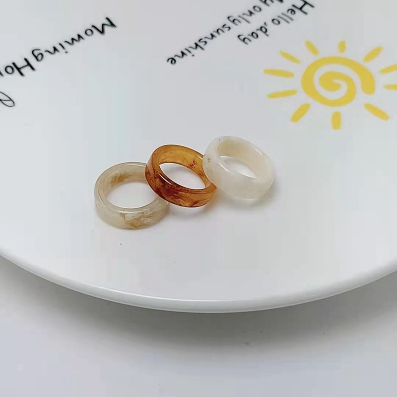 现货树脂醋酸戒指女混合彩色圆形方形指环套装外贸内销指圈批发