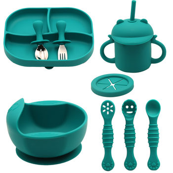 New Silicone Tableware Set for Kidsren with Divided Suction Cups, Bowls and Spoons, Baby Feeding Supplementary Food Tableware 5-Piece Set