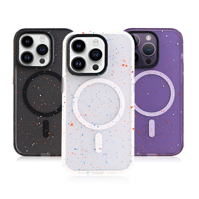 New iPhone16 phone case splash ink design transparent color frame magnetic suction case for Apple 15 mobile phone protective case