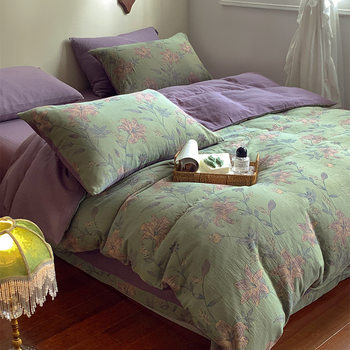 Wholesale ins American retro pastoral style soft yarn-dyed jacquard double cotton 4-piece cotton four-piece set