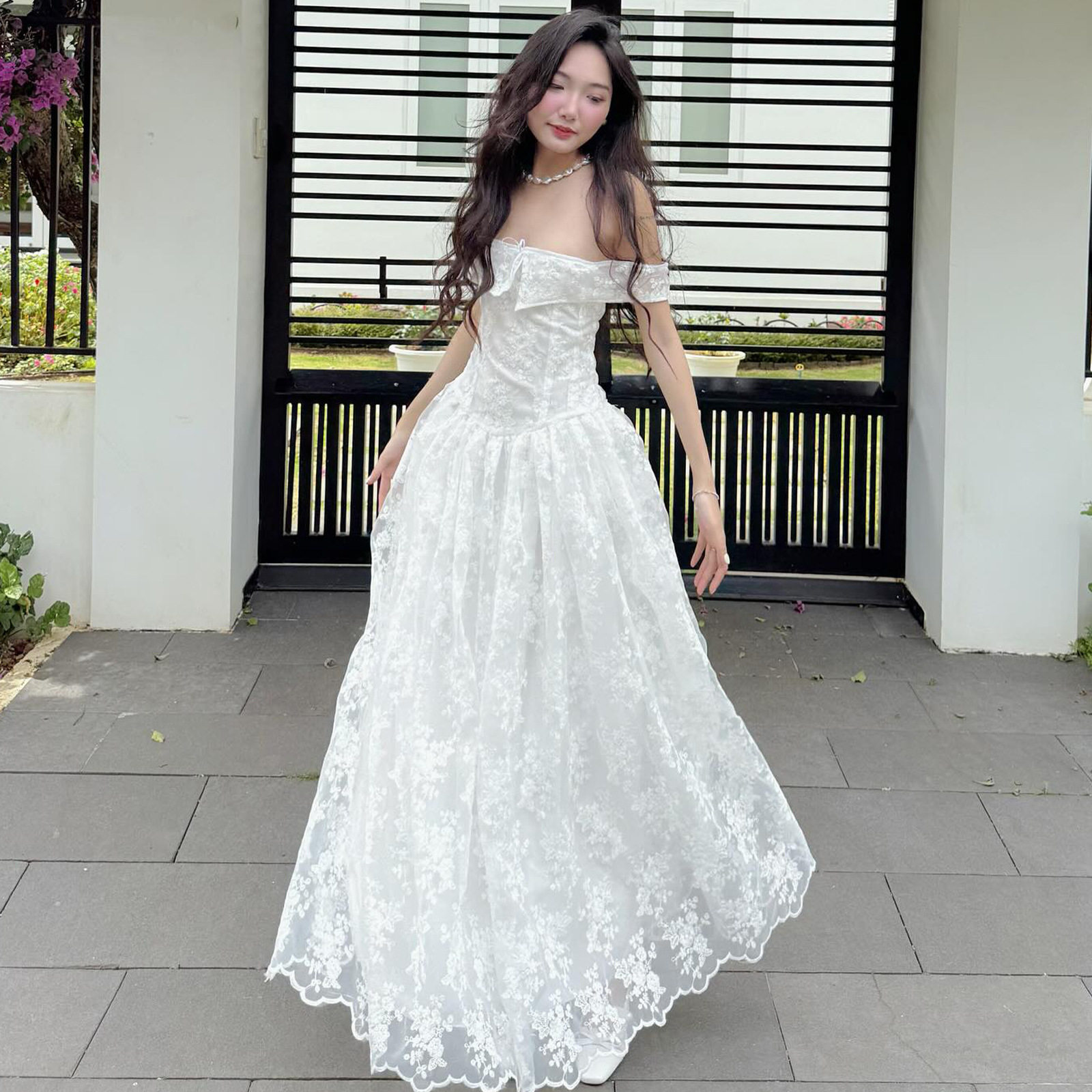 Elegant Off Shoulder Sleeveless Dress French Style Sweet Aesthetic High Quality Fabric Spring Summer Occasion
