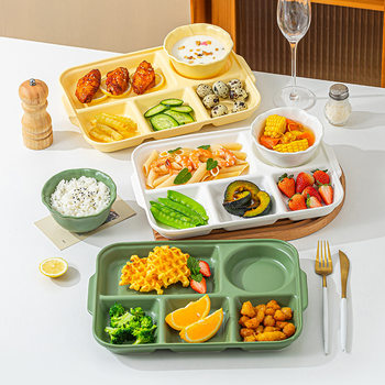 Cream style one-person food grid plate adult fat-reducing confinement tableware breakfast plate children's rectangular fast food plate