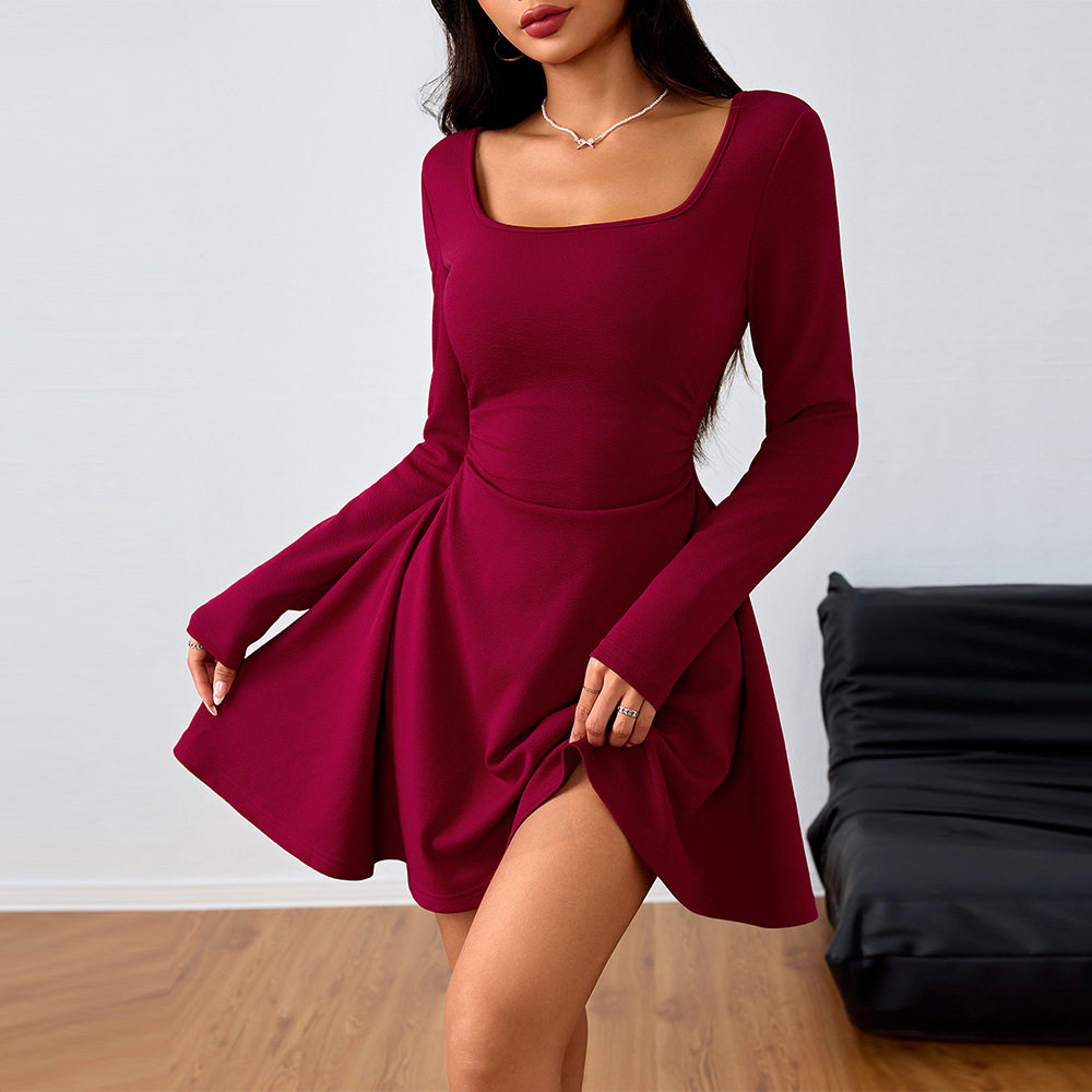 Elegant Square Neck High Waisted Dress Spring Summer Collection Fashionable Design Womens Apparel Wholesale Available