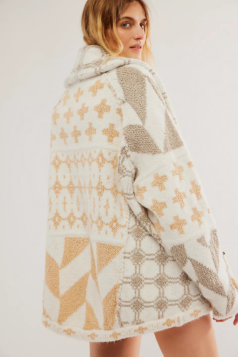 欧美2024秋冬新品针织衫 Y2K抽象印花翻领宽松长袖针织毛衣女