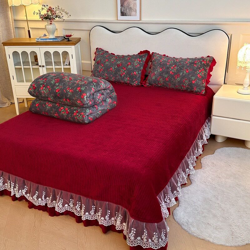 Class a Classy Winter Thickeneded Milk Velvet Bed Cover Four-Piece Quilt Cover Warm Double-Sided Velvet 4-Piece Set Extra Thick for the Year of Birth