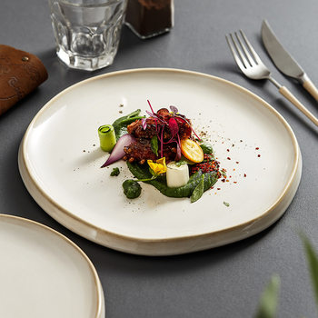 Steak Plate Western Food Plate Household Large Flat Plate Japanese Creative Ceramic High-end Ritual Afternoon Tea Accessible Luxury Dinner Plate