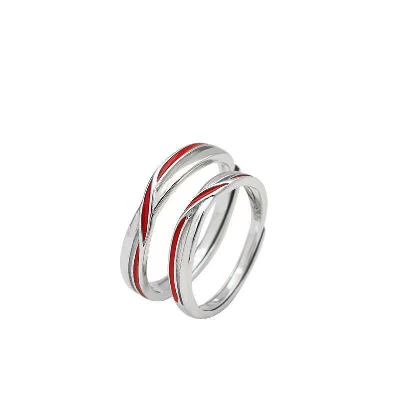 Cross Red Line Couple Ring for Men and Women a Pair of Red Drop Glue Open Ring Fashionable Simple Mobius Ring