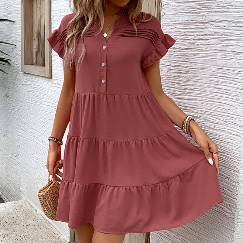 Casual Sweet Ruffle Sleeve Cake Dress Loose Fit Flowy Design Elegant Style Perfect for Summer Events Wholesale