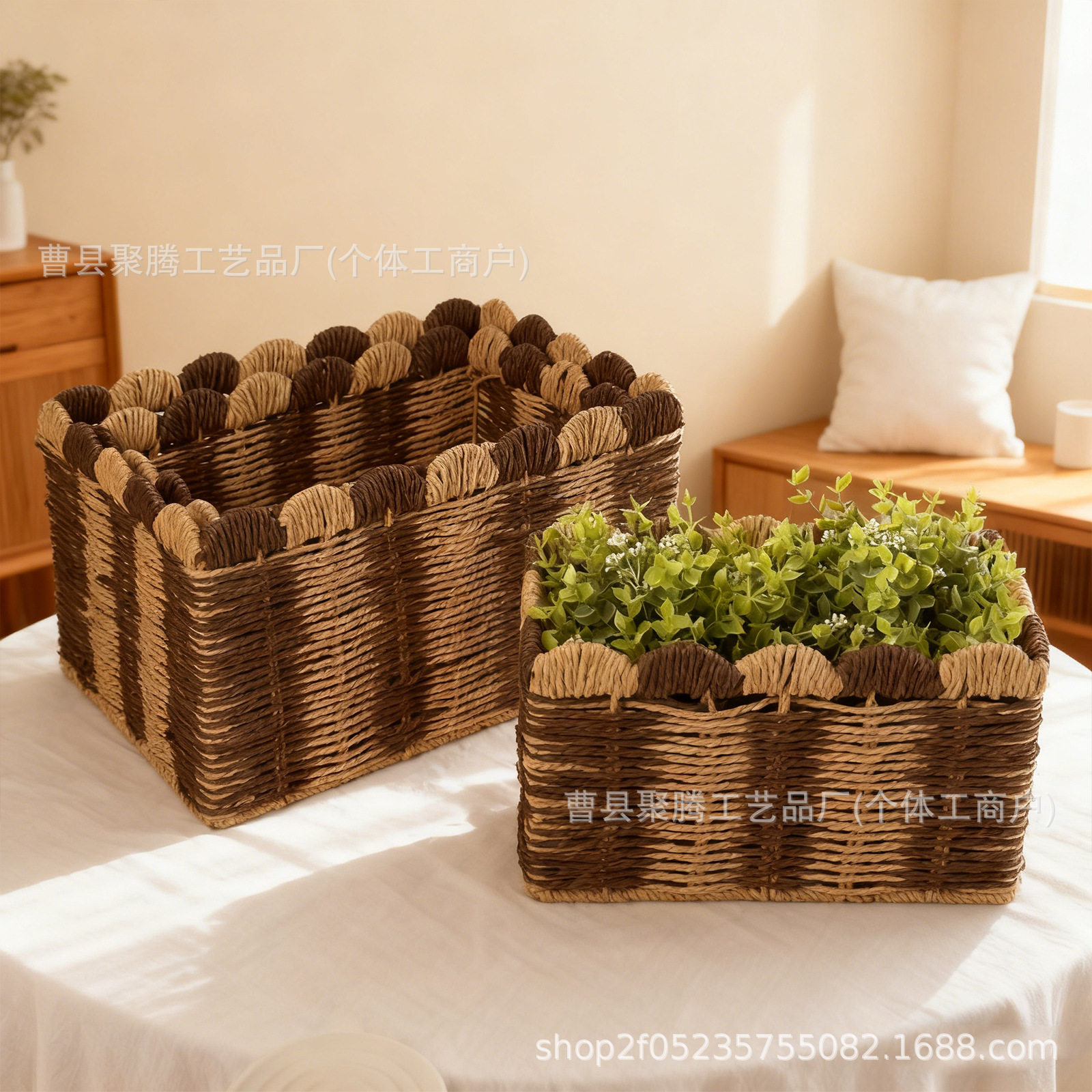 Woven Storage Basket Wave Gradient Color Storage Basket Hand-Woven Decorative Finishing Storage Basket Desktop Toy Storage