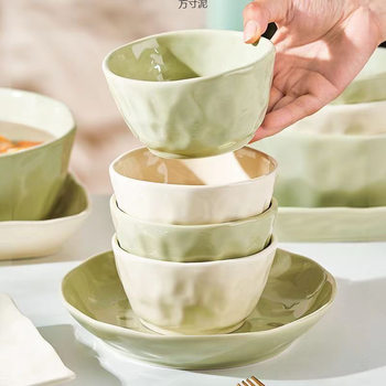 Trendy High-Appearance Cream-Style Ceramic Bowls for Home Use, Soup Bowls, Rice Bowls, Plates, and Dish Sets from the Bowl Factory