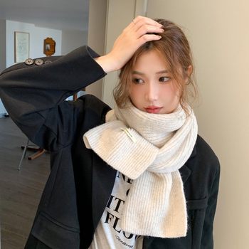 Wool Blend Scarf for Women in Winter, Korean and Japanese Sweet Fashion Versatile Solid Color Knitted Warm Neck Warmer