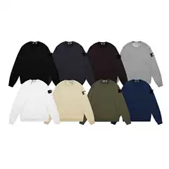 Cross-border Classic STONE Stone Solid Color Crewneck Badge Long Sleeve Sweatshirt for Men and Women Same Style Island Couple Correct Edition