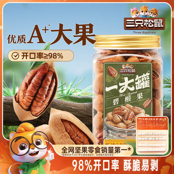 Three Squirrels_A Large Jar of Pecans 500g Canned American Walnut Pecan Kernels Large Particle Nut Snacks