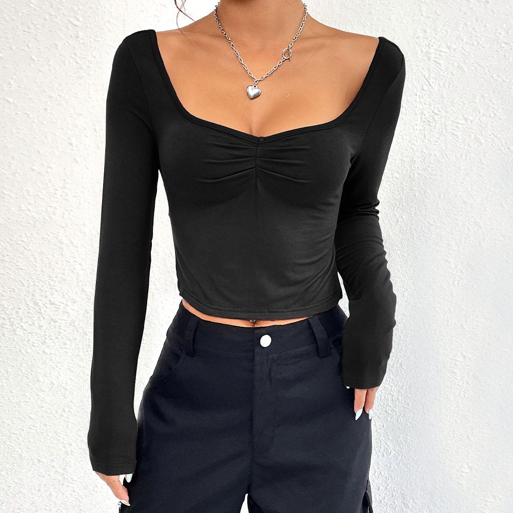 Slim Fit Long Sleeve T Shirt V Neck Side Slit Sexy Design Autumn Winter Womens Fashion Wholesale Available