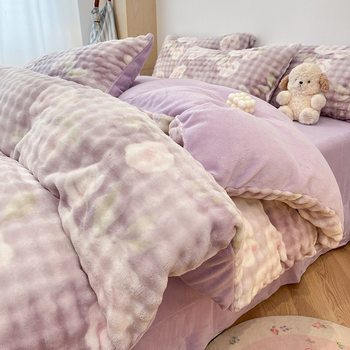 Class a Rex Rabbit Fur High-End Large Bubble Velvet Double-Sided Rabbit Fur Milk Velvet Four-Piece Set, Mother and Baby Grade, High Weight, Warm