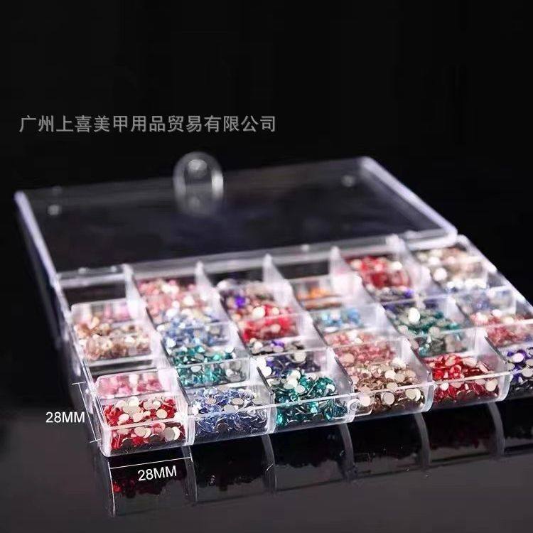 Manicure Tools 24-Grids Diamond Box Jewelry Box Diamond High-End Acrylic Empty Box Transparent Decorative Box with Lid Without Leaking Diamonds