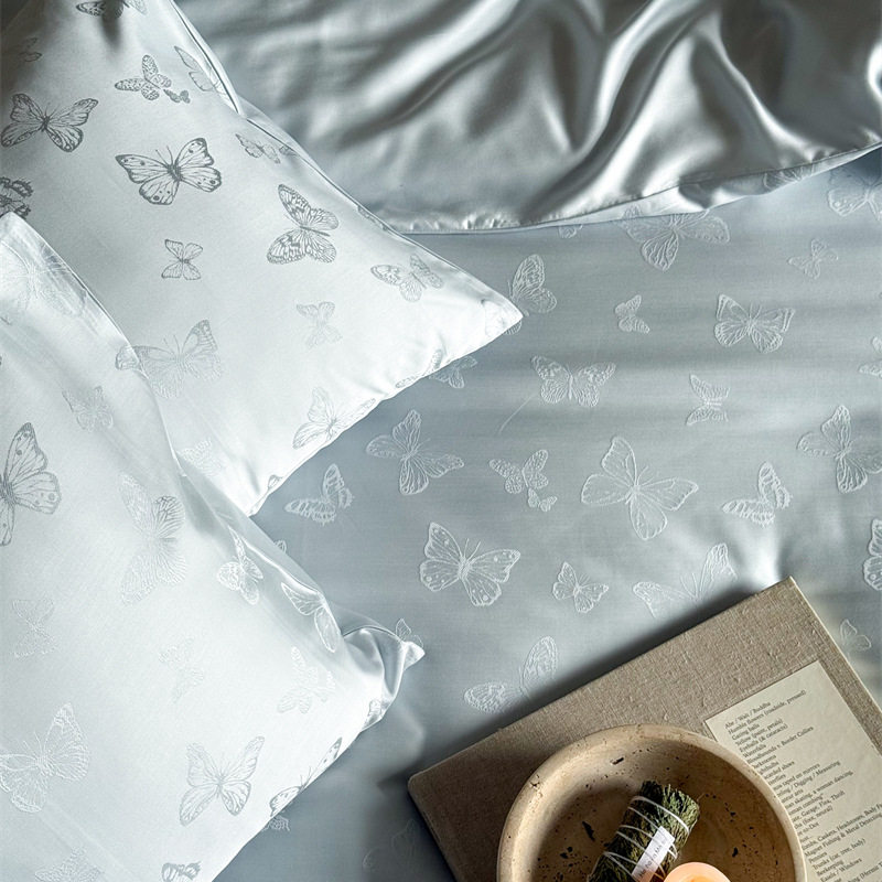 New Class A 100 Lanjing Tencel Four-piece Set High-end Jacquard Naked Sleeping Cool Ice Silk Quilt Cover Three-piece Set