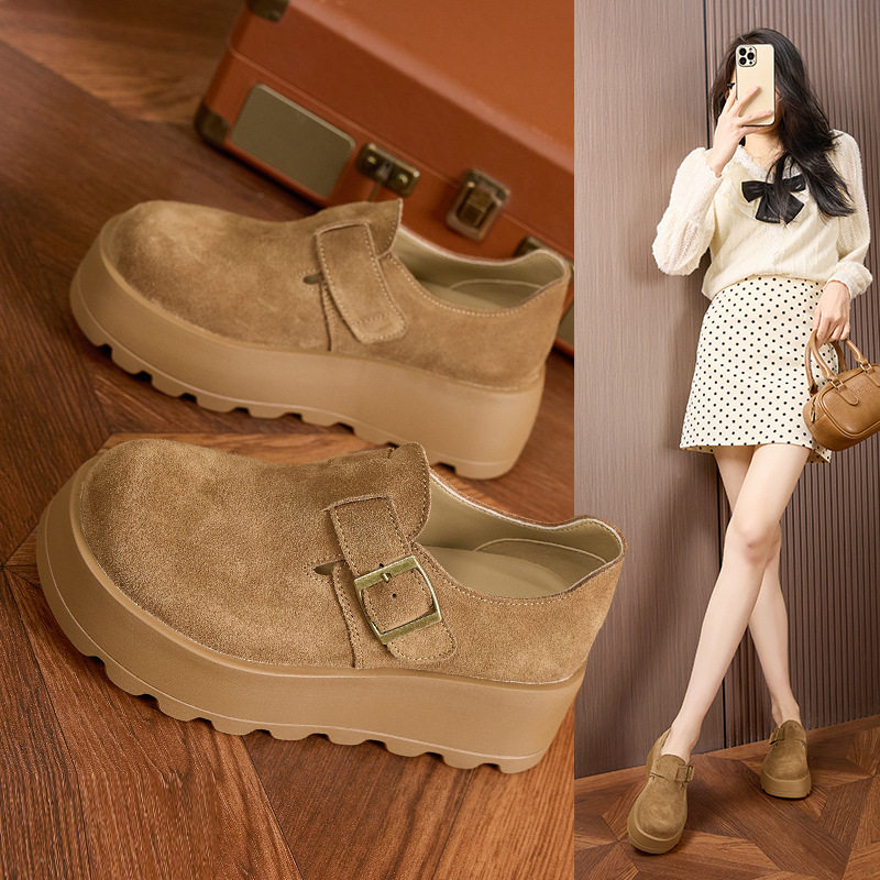 Sandal nữ Birkenstock da thật quai chữ V đế dày mùa hè — Lạc đà, Mơ