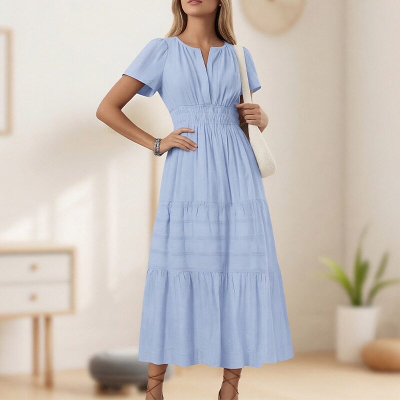 Summer Womens Dress Elegant Solid Color French Style High End Design Perfect for Casual or Formal Occasions