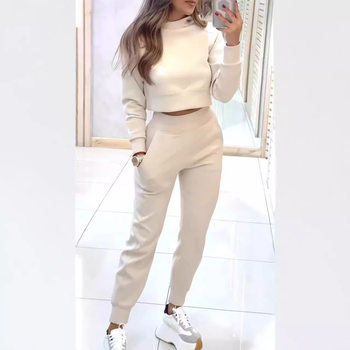 2024 cross-border independent station Europe and the United States foreign trade new_autumn and winter ladies high collar slim long sleeve leisure suit