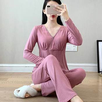 Pregnant Women's Autumn Clothes and Pants Set Nursing Pajamas Thermal Underwear Autumn and Winter Modal Moon Clothing Nursing Clothes Mian Xi