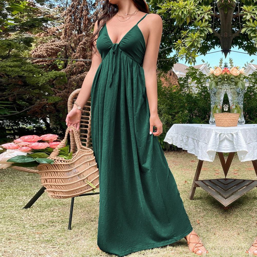 Womens A Line Maxi Dress Sexy Backless Waist Defining Adjustable Spaghetti Straps Perfect for Beach Vacations