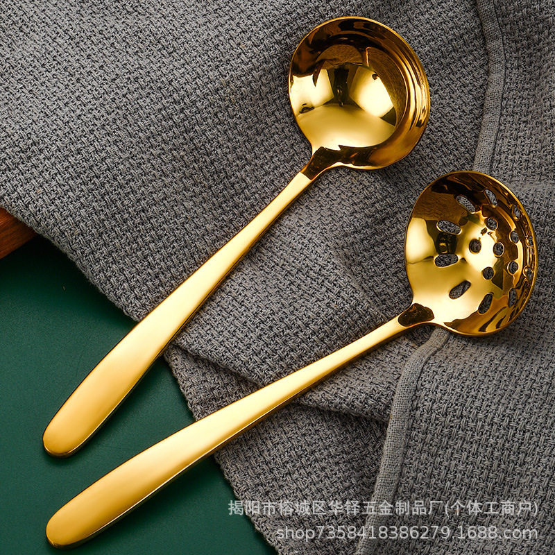 Stainless Steel Soup Spoon, Hot Pot Spoon, Thickeneded Soup Spoon, Golden Spoon, Gold-Plated Soup Shell, Hotel Restaurant Hot Pot Soup Spoon
