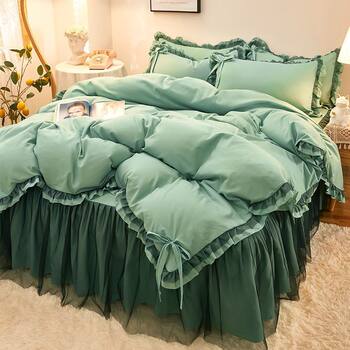 Korean Style Brushed Bed Skirt Four-Piece Set Princess Style Three-Piece Bedspread Lace Non-Slip Lace Bow Factory