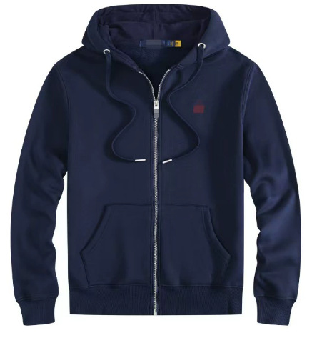 外贸爆款加绒小马秋冬RL连帽开衫纯色卫衣刺绣宽松大码保罗男装Po