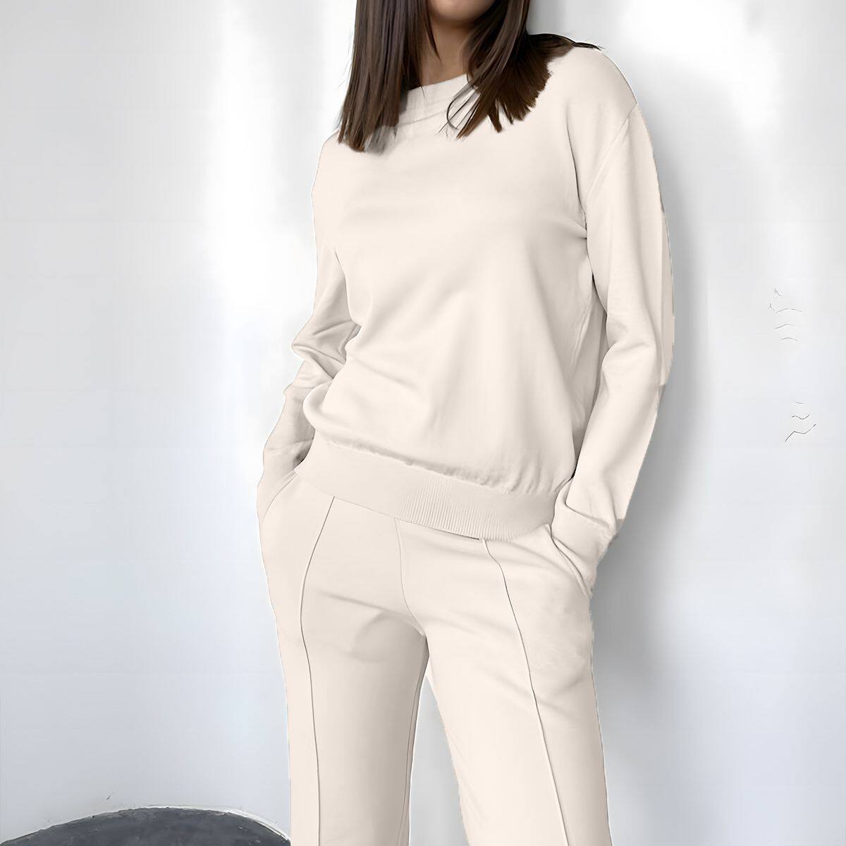 Womens Knitted Sweater Set Loose Fit Round Neck Tapered Pants Autumn Winter Casual Wear Wholesale Available